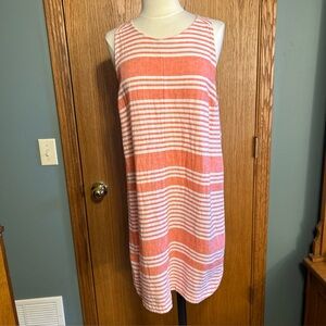 OLD NAVY Large Coral Striped Linen Blend SHIFT DRESS Tank Summer Beach Preppy